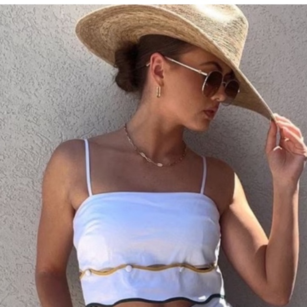 Antonio Melani x The Nat Note Silvie Scalloped Sateen Sleeveless Top.